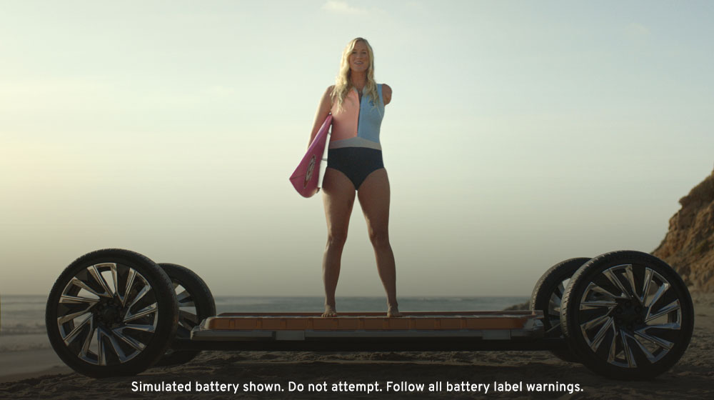 Bethany Hamilton Standing on Top of an Ultium Battery Platform